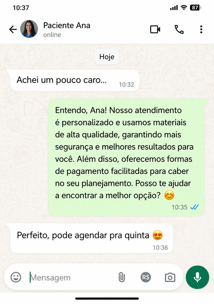 Print de conversa no WhatsApp revertendo a objeção do tá caro