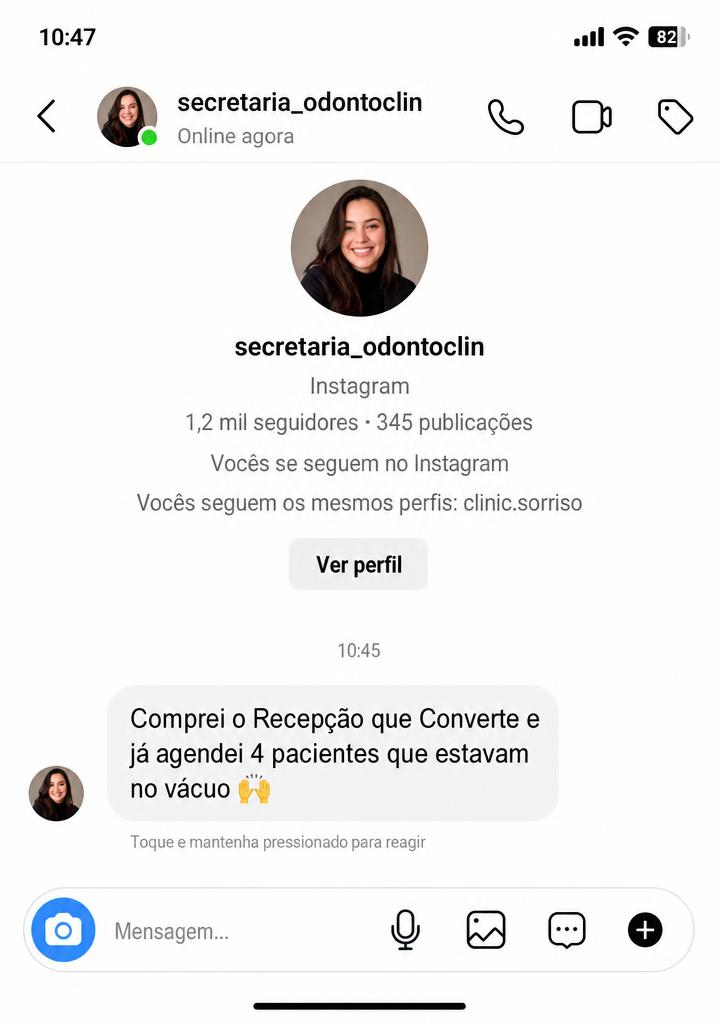 Print de mensagem direta no Instagram elogiando o Recepção que Converte